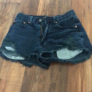 blue distressed denim shorts